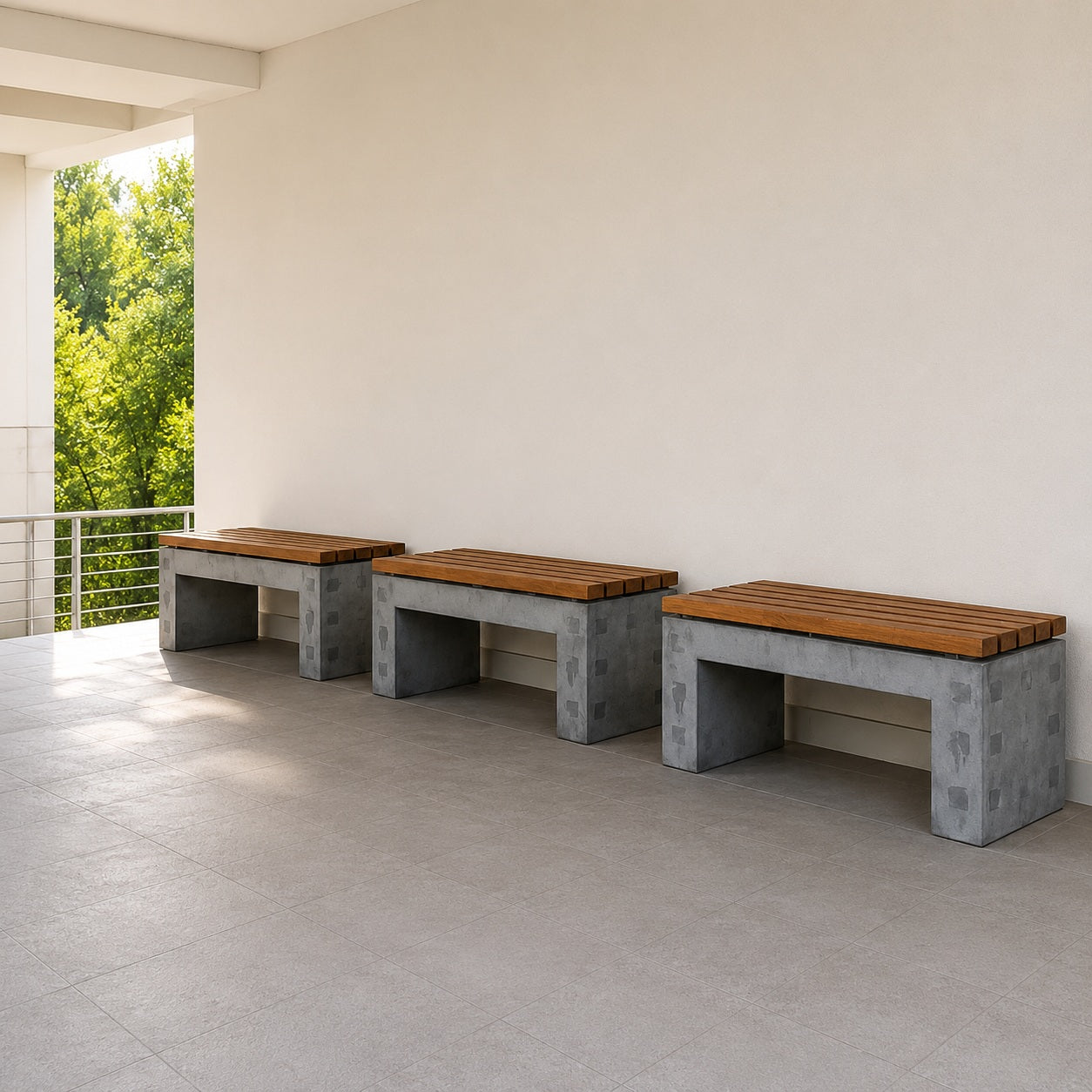 Panchine in calcestruzzo e bambù per Villa Adelia a Bolzano