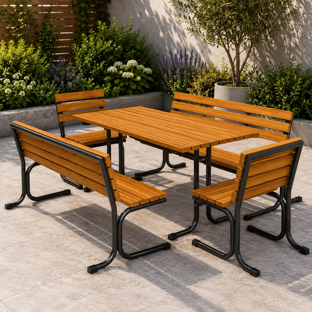 SEDORA Set tavolo con 2 panche e 2 sgabelli (PSDS002-1 + 2×PKDS101 + 2×PKDS101-ST)