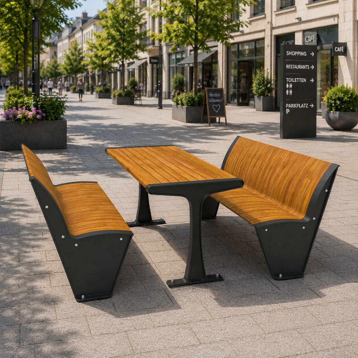 SEDORA Set tavolo con 2 panche con schienale (PSDS016 + 2×PKDA016)