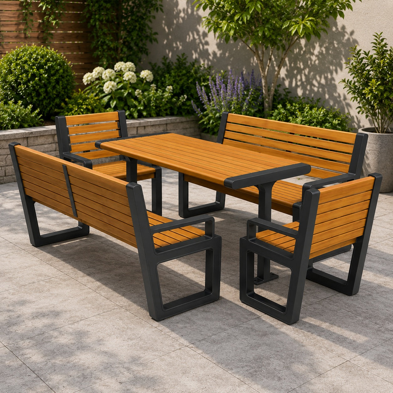 SEDORA Set tavolo con 2 panche e 2 sgabelli (PSDS016 + 2×PKDA039-1 + 2×PSDA039)