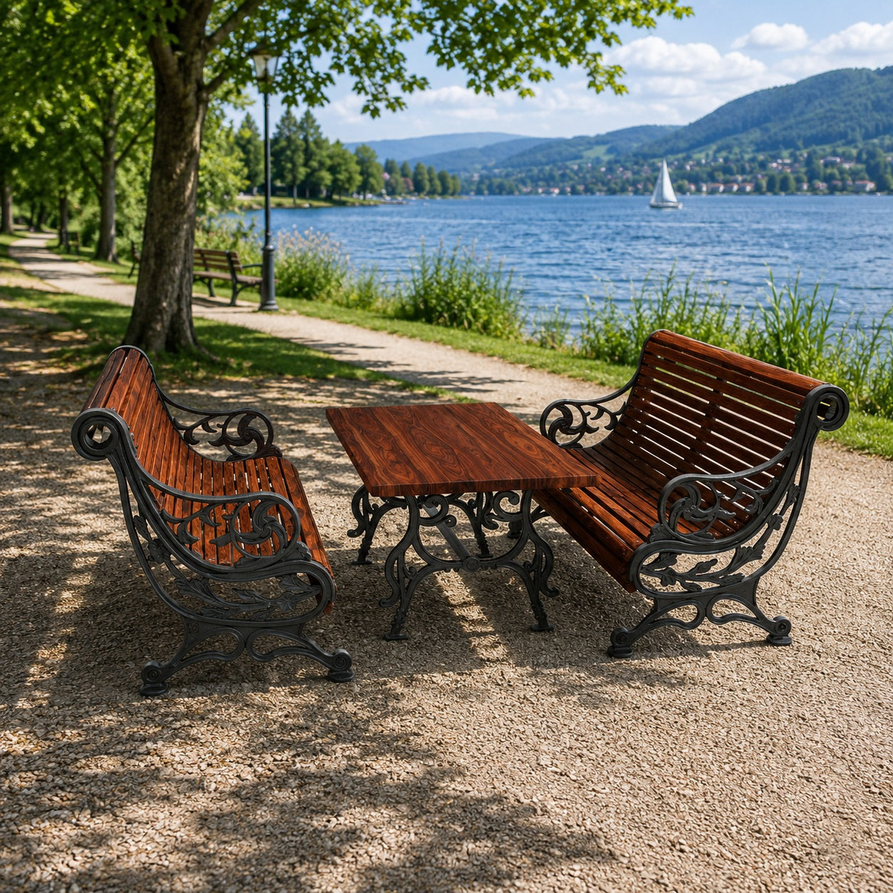 SEDORA Set tavolo con 2 panche con schienale (PSDS020 + 2×PKDA019)