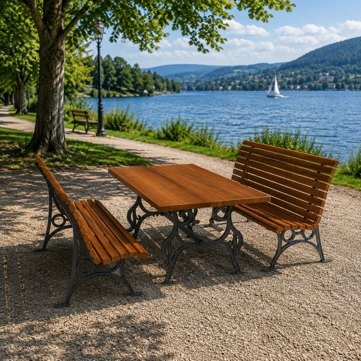 SEDORA Set tavolo con 2 panche con schienale (PSDS020 + 2×PKDA021)