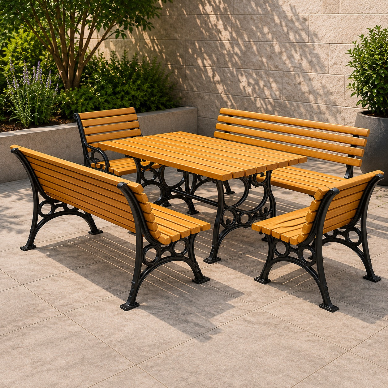 SEDORA Set tavolo con 2 panche e 2 sgabelli (PSDS020 + 2×PKDA021 + 2×PKDA021-ST)