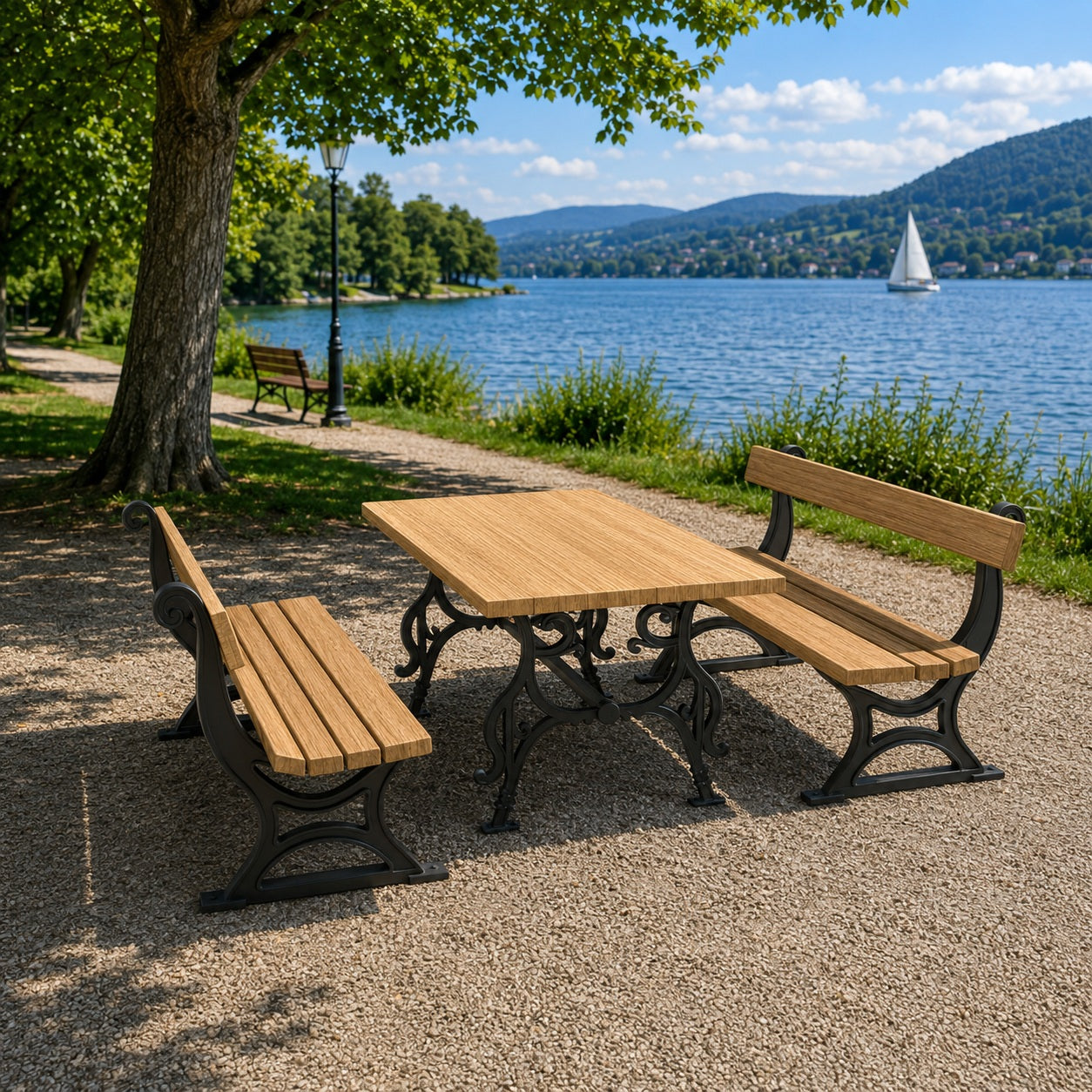 SEDORA Set tavolo con 2 panche con schienale (PSDS020 + 2×PKDA023)