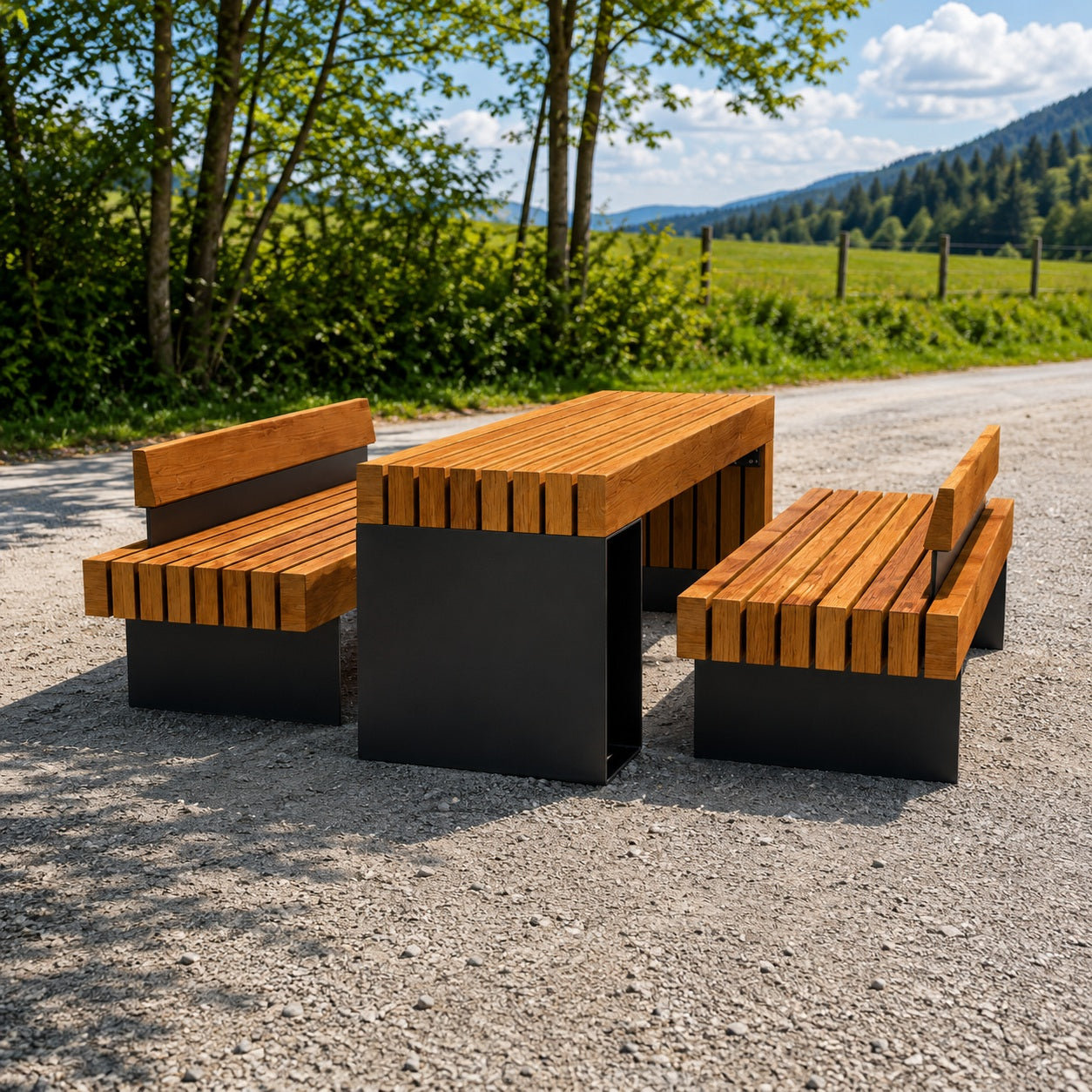 SEDORA Set tavolo con 2 panche con schienale (PSDS100 + 2×B116)