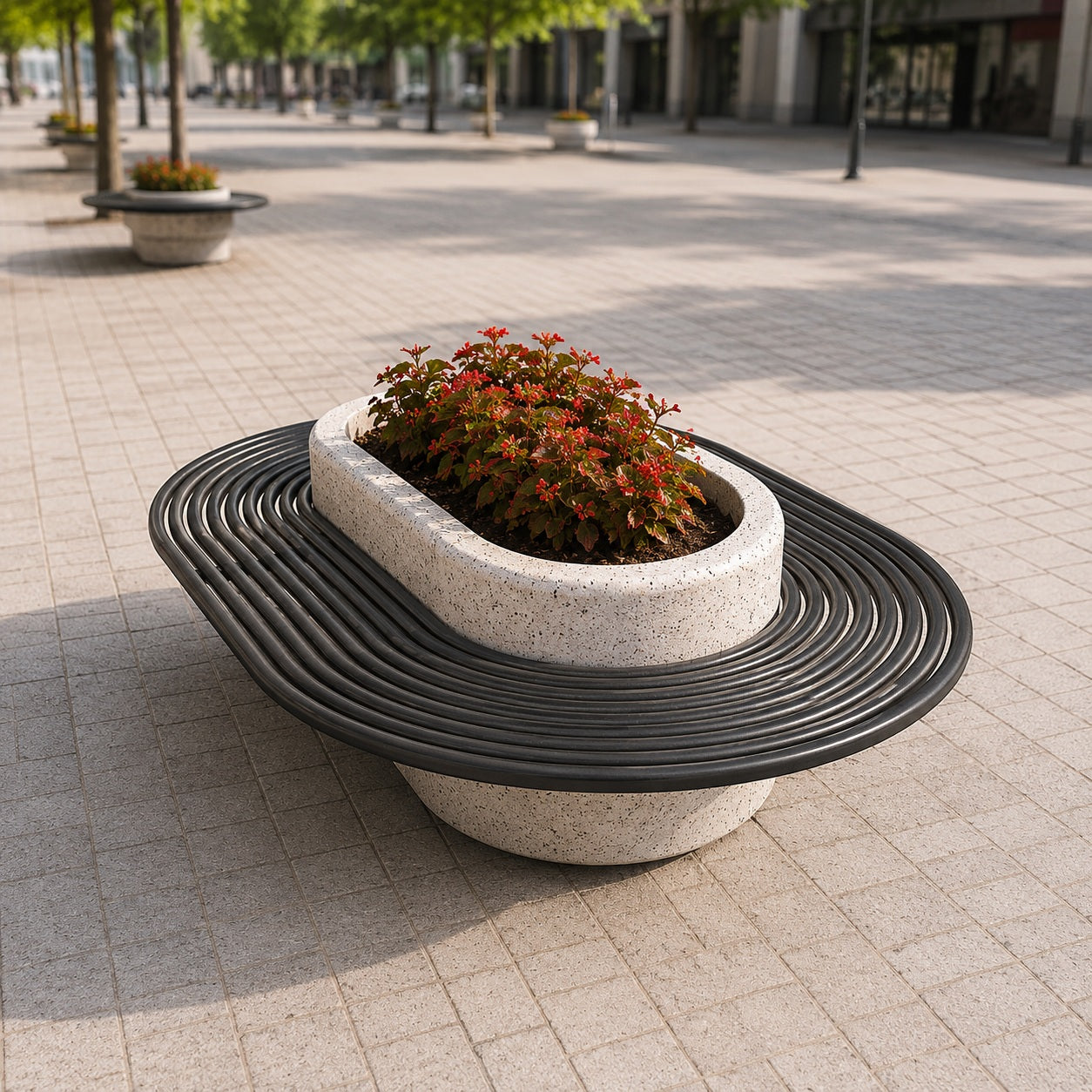 SEDORA Fioriera con panchina integrata in metallo dal design contemporaneo (GADB010-AV)