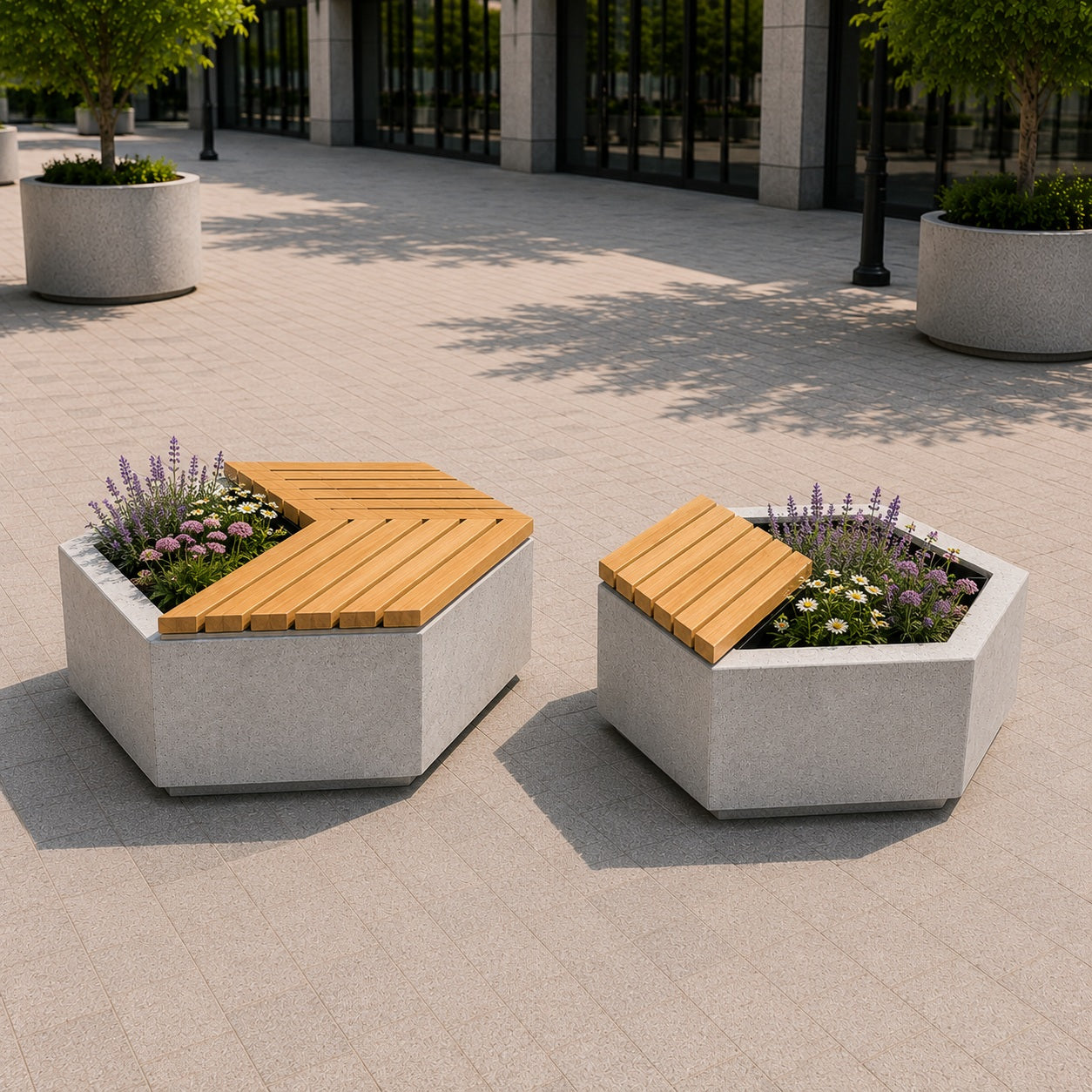 SEDORA Fioriere modulari con seduta integrata (HEXAGON002 / HEXAGON003)