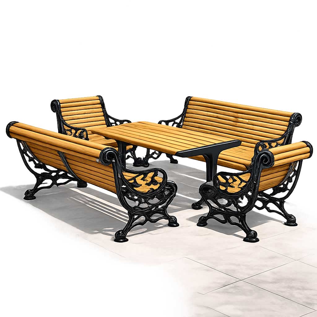 SEDORA Set tavolo con 2 panche e 2 sgabelli (PSDS020 + 2×PKDA019 + 2×PKDA019-ST)