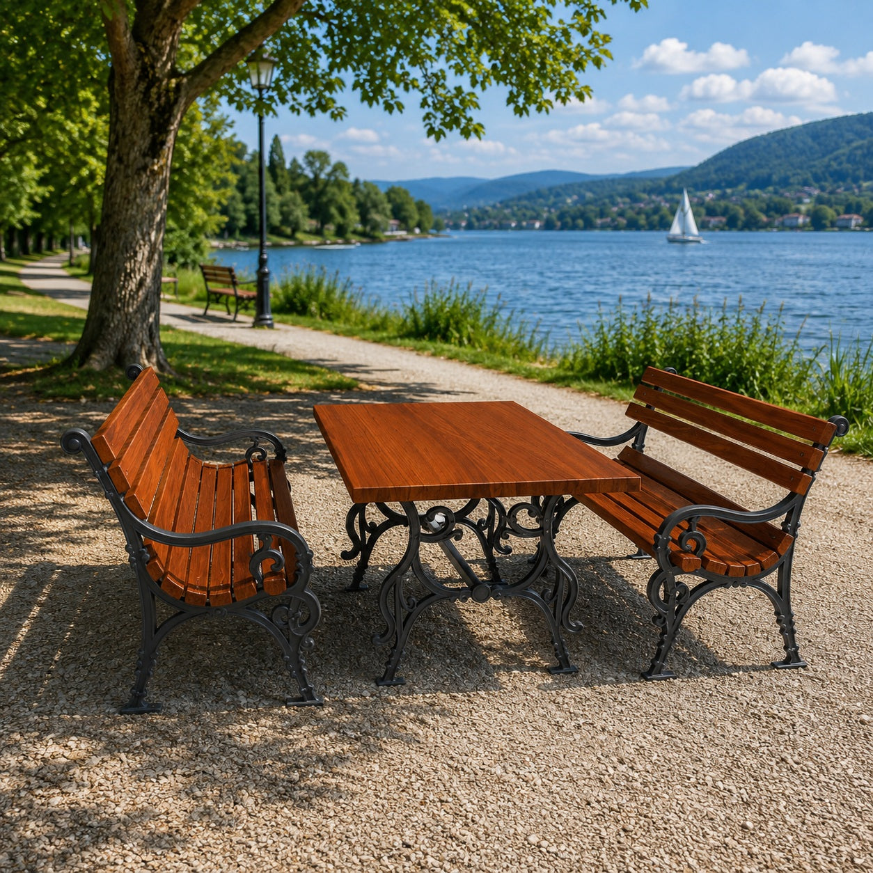 SEDORA Set tavolo con 2 panche con schienale (PSDS020 + 2×PKDA020-1)