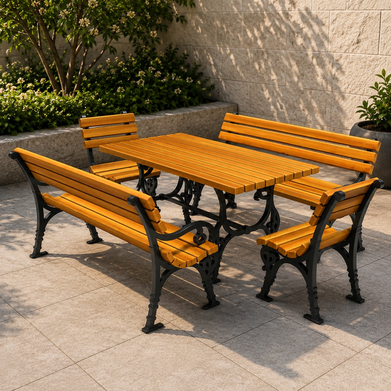 SEDORA Set tavolo con 2 panche e 2 sgabelli (PSDS020 + 2×PKDA020-1 + 2×PKDA020-1 ST)