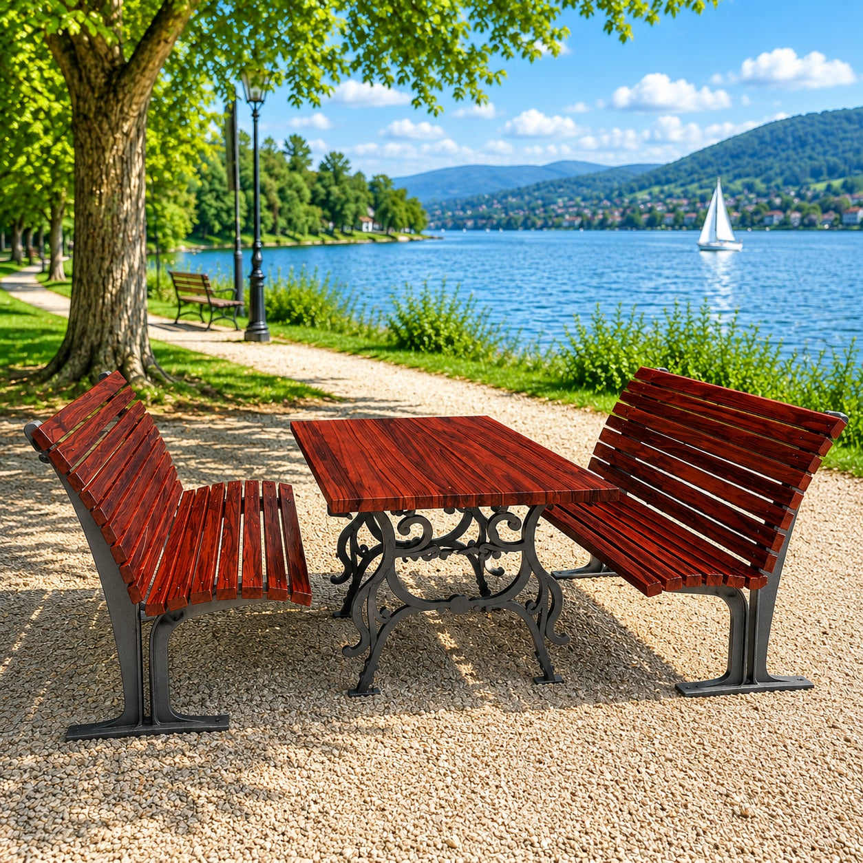 SEDORA Set tavolo con 2 panche con schienale (PSDS020 + 2×PKDA035)
