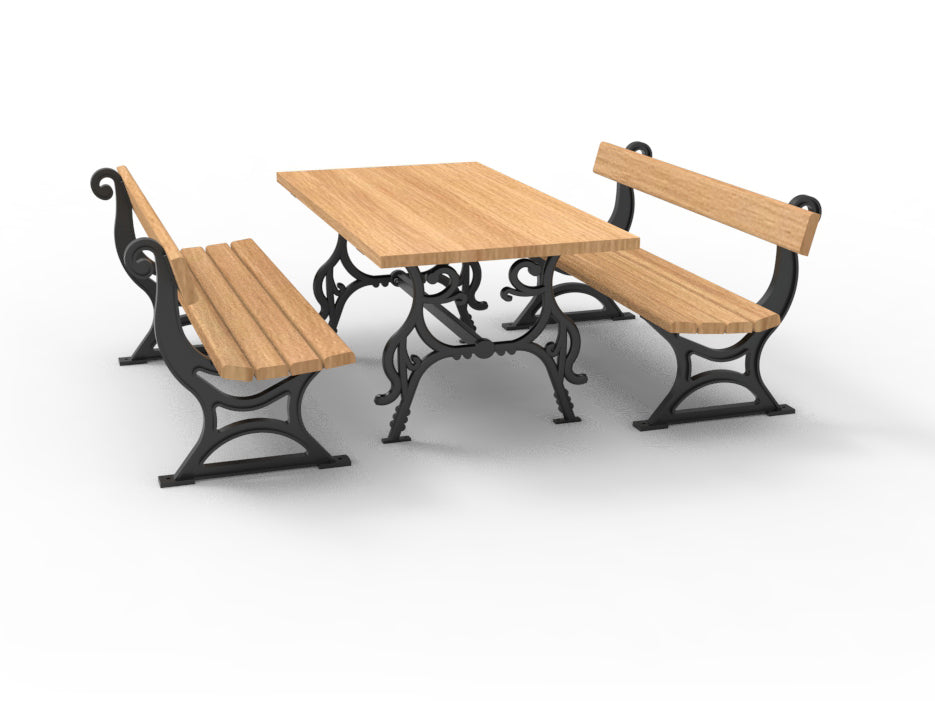 SEDORA Set tavolo con 2 panche con schienale (PSDS020 + 2×PKDA023)