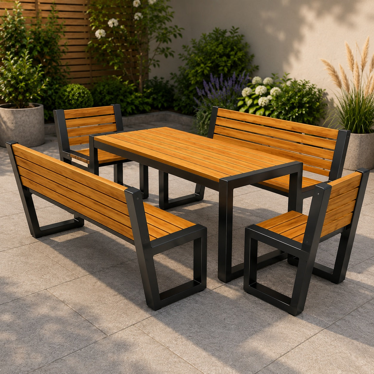 SEDORA Set tavolo con 2 panche e 2 sgabelli (PSDS080-1 + 2×PKDA040 + 2×PKDA040-ST)